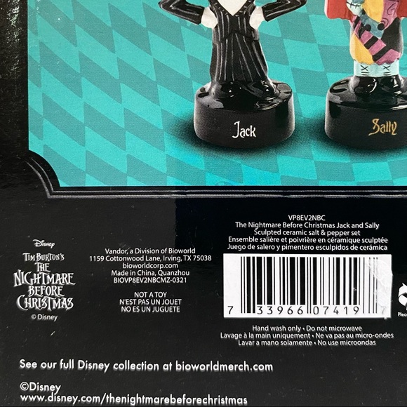 Disney Salt & Pepper Shakers Jack & Sally Nightmare Before Christmas - Picture 10 of 12